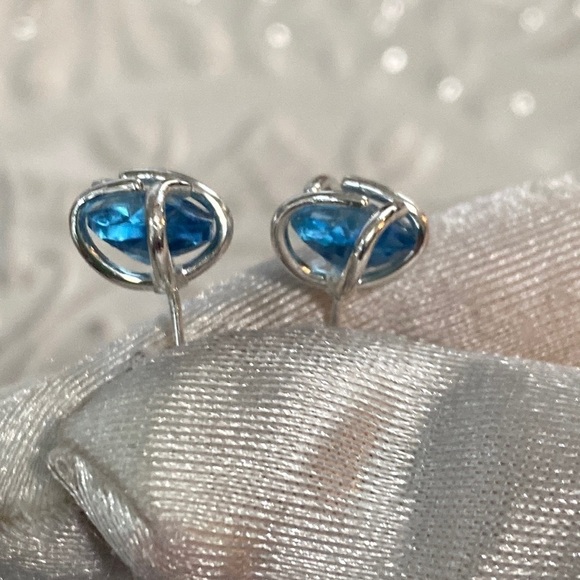 Handmade Blue Topaz Rectangular Cushion Gemstone Sterling Silver Earrings 8Ct - Picture 10 of 15